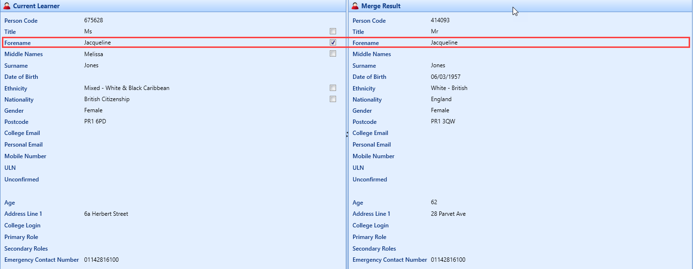 Selected Check Box in Current Learner panel